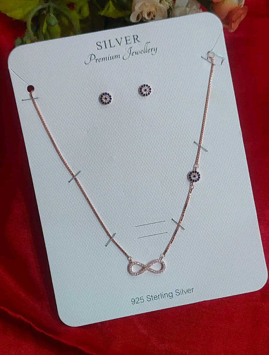 Rose Gold Evil-eye With Infinity Pendant Set